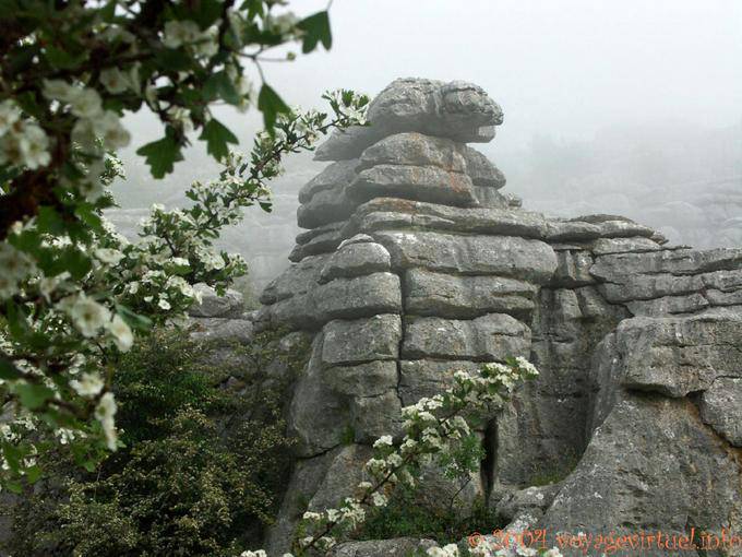 Rock-Auflösung im Nebel, Torcal de Antequera - Spanien