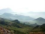 Misty Landschaft um Torcal de Antequera, Spanien.
