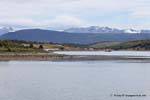 Blick auf die Bucht, Estancia Harberton, Ushuaia, Argentinien.