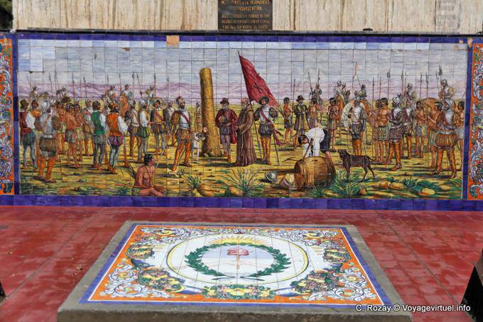 Détail de la frise : la fondation de la ville de Mendoza par Pedro del Castillo en 1561, Mendoza Plaza De Espana - Argentinien