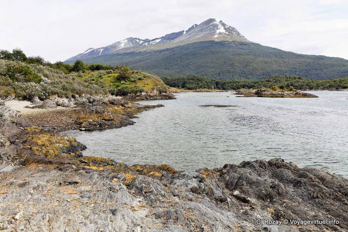 Shore und Bergblick Condor, Bahia Lapataia, Parque Nacional Tierra del Fuego, Ushuaia - Argentinien