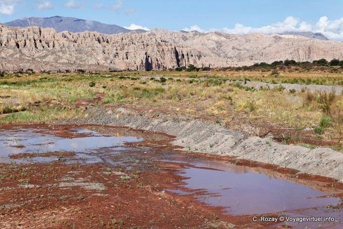 Landschaft im Kontrast zwischen dem Tal des Rio Calchaquí und Sierras Tal Calchaquies, Ruta 40 - Argentinien