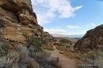 Blick von den Höhlen, archäologische Stätte Tehuelche, Walichu, Argentinien.