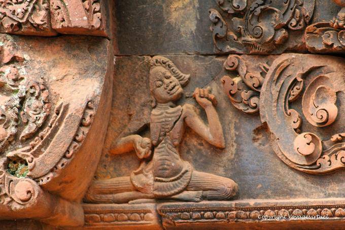 Detail von einem Flachrelief Fragment, Banteay Srei, Angkor, Kambodscha