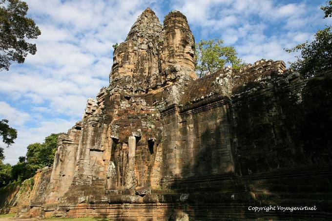Avalokitesvara repräsentative Gesicht auf dem Turm des South Gate, Angkor Thom, Angkor, Kambodscha