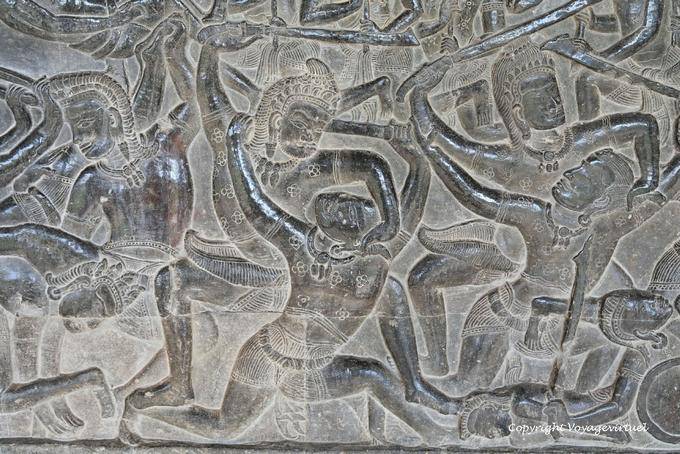 Kauravas gegen die Pandavas, Fresko, Schlacht von Kurukshetra, Angkor Wat, Angkor, Kambodscha