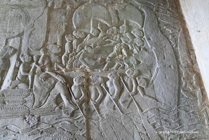 Ende des Fresko der Buttermenge des Ozeans von Milch, Angkor Wat, Angkor, Kambodscha