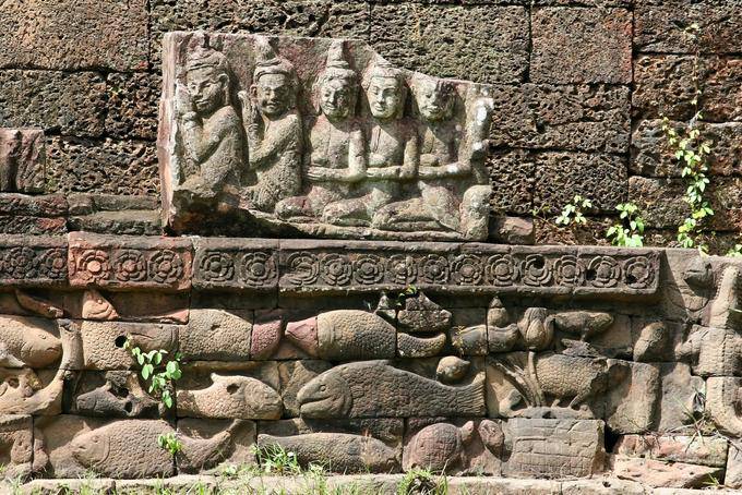 Fisch Darstellung Fries, Terrasse des Lepra-Königs, Angkor Thom, Angkor, Kambodscha