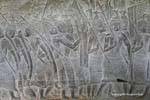 Spears und Kopfschmuck für die Parade Soldaten, Fresko, Angkor Wat, Kambodscha.