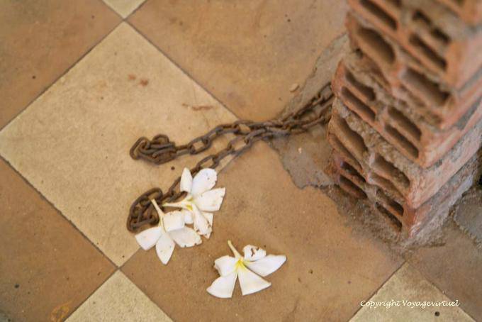 Blumen an den Ketten, Khmer-Genozid-Museum, Phnom Penh - Kambodscha