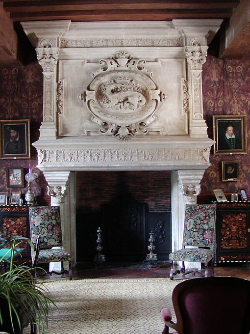 Monumentale Kamin mit dem Salamander Franz I., Castle Lounge Azay-le-Rideau geschmückt, Frankreich.