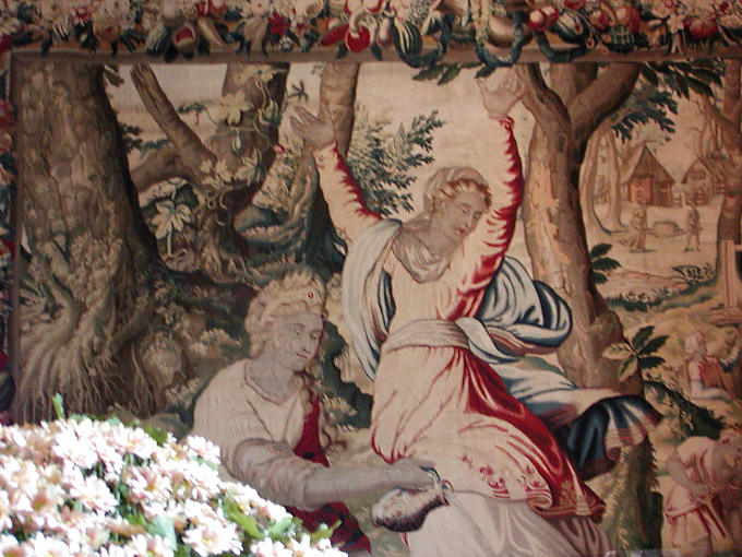 Ausschnitt aus einem Wandteppich Zimmer Katharina von Medici, Chenonceau, Frankreich.