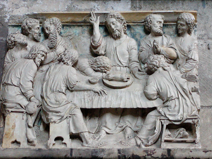 Das letzte Abendmahl, Flachrelief der Stifts Clamecy, Frankreich.