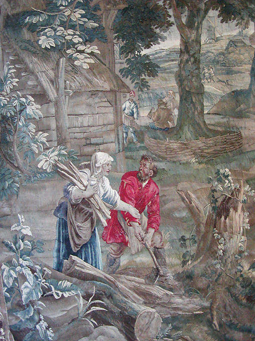 Ausschnitt aus einem Wandteppich, Volksleben in Flandern, Schloss von Ussé, Frankreich.