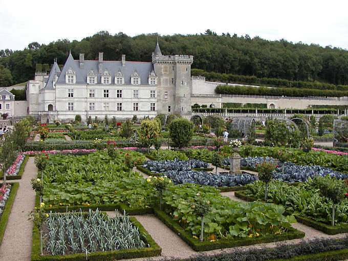 Blick vom Vorgarten, Château de Villandry, Frankreich.