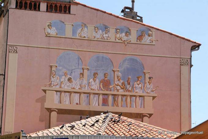 Fréjus, Wandmalerei, alte Darstellung, Provence, Frankreich