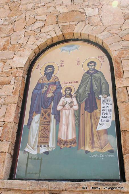 Spili heilige Bild an der Wand des Sitzes des Bistums Lambis und Sivritou Sfakion - Kreta, Griechenland