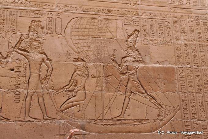 Battle of Horus gegen Seth, Fresko von koptischen, Ambulante Edfu Tempel gehämmert - Aegypten