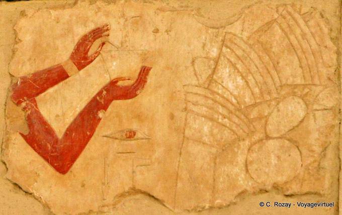 Angebote, die Hände, bunte Fragment Tempel der Hatschepsut - Aegypten