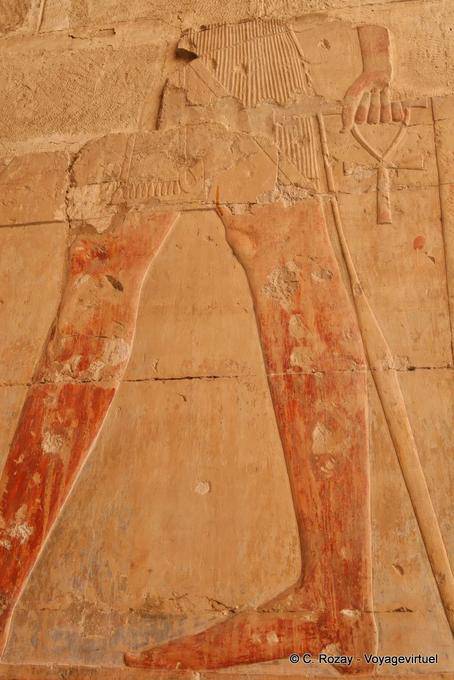 Beine und Füße farbe, entlastung fragment, Hatschepsut-Tempel - Aegypten