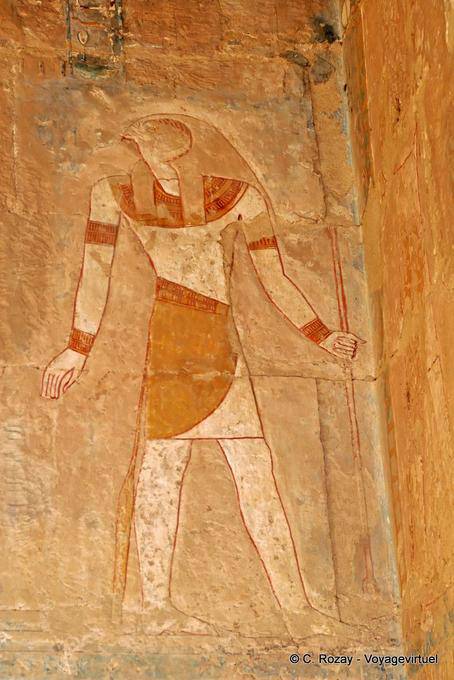 Wandbild eines Farb Horus Tempel der Hatschepsut - Aegypten