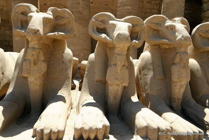 Lion Pfoten der Sphinx rammt in den Pharao, Karnak-Tempel - Aegypten