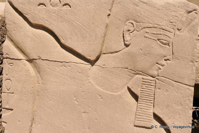 Pharao Profil mit falschen Bart und Krone Deshret, Karnak - Aegypten