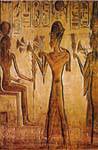 Ramses II mit der Göttin Hathor Lotus die Golden, in der Speos Königin, Abu Simbel, Ägypten.