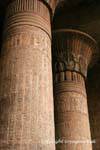 Spalten mit Inschriften der Beschreibung der Zeremonien statt im Tempel des Chnum, Esna, Ägypten.