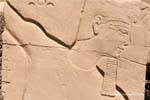 Pharao Profil mit falschen Bart und Krone Deshret, Karnak, Ägypten.