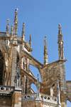 Ein weiterer Blick auf die Störche auf dem Stein Spitze, Notre Dame Kathedrale von Leon installiert, Spanien.