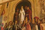 Fresko der Krönung von Königin Isabella der Katholischen, Arbeit von Carlos Muñoz de Pablos, Halle der Galeere, Alcazar, Segovia, Spanien.