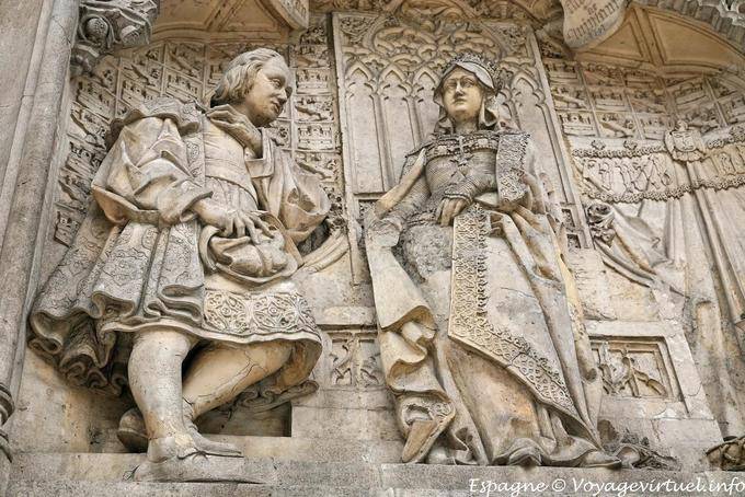 Christoph Columbus und Königin Isabella, Detail des Columbus-Denkmal, Plaza Colon, Madrid - Spanien