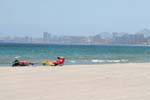 Mare Menor, La Manga, sitzt vor der Blöcke, Spanien.