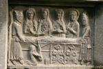 Inbetriebnahme Leichentuch Christi geschnitzt auf dem Grab von MacMahon, Ennis Abbey, Irland.
