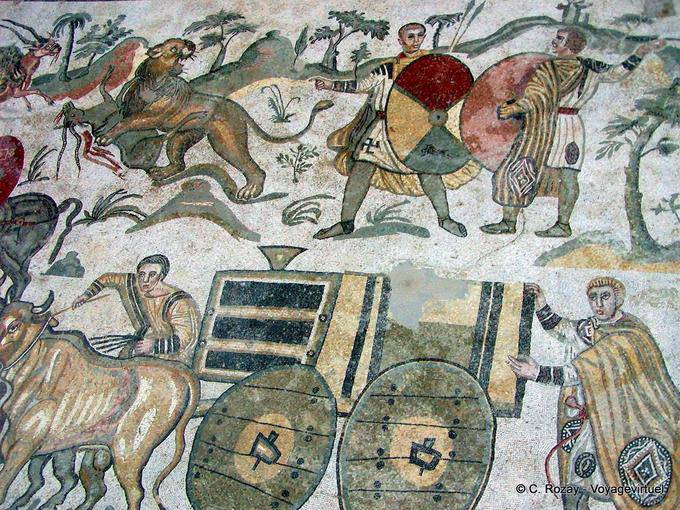 Szene der großen Jagd, Mosaik von Villa Romana del Casale - Italien