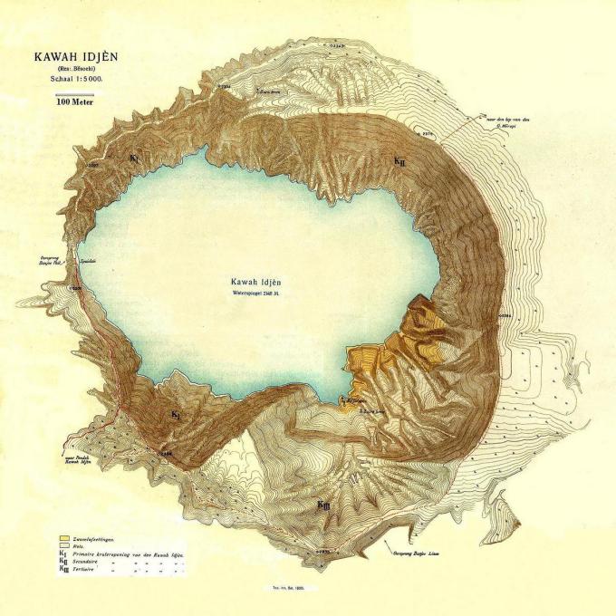 Carte du Kawah Ijen, datant de 1921, , Java Indonesien - By Geoethno at de.wikipedia (Original text : Topografische Untergrond (c) Topografische Dienst Kadaster, Emmen.) [Attribution], from Wikimedia Commons