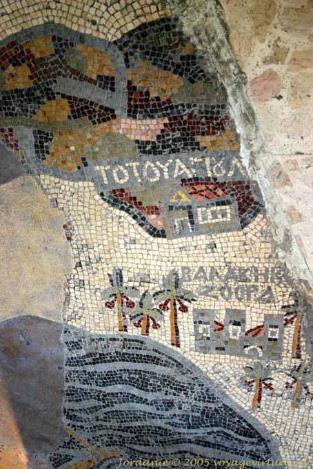 Ausschnitt aus dem Mosaik des Jordan, die Kirche von der Karte, Madaba - Jordanien