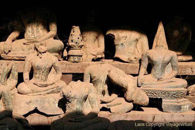 Alte buddhistischen Statuen bleibt, Wat Si Saket, Vientiane, Laos