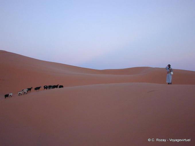 Die Rückseite einer Frau oder der Wüste bei Sonnenuntergang, Merzouga - Marokko