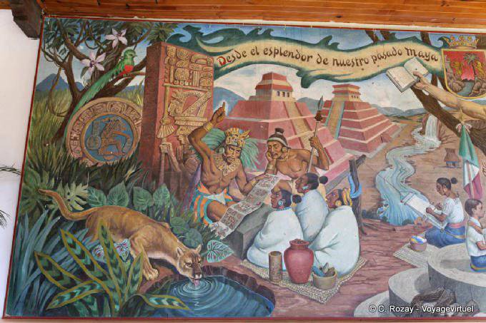 Wandmalerei zu Ehren der Mayas, Casa de la Cultura, Comitan - Mexiko