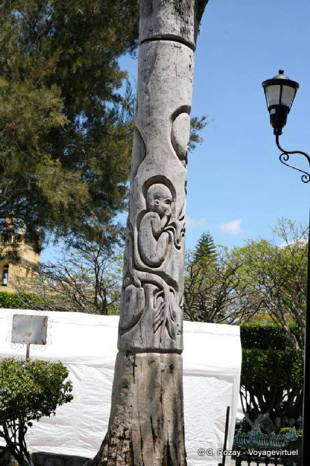 Skulptur auf einem Baumstamm, Zocalo, Comitán de Dominguez - Mexiko