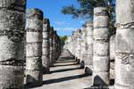 Spaltenausrichtung am Fuße des Krieger-Tempel, Grupo de las Mil Columnas Chichen Itza, Mexiko.