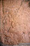 Detail der Skulptur an der Unterseite der Stele Edzná, Mexiko.
