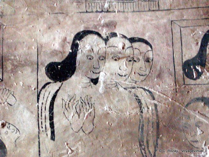 Frauen an einer Wand, Sulamani Tempel, Bagan gemalt - Myanmar (Birma)