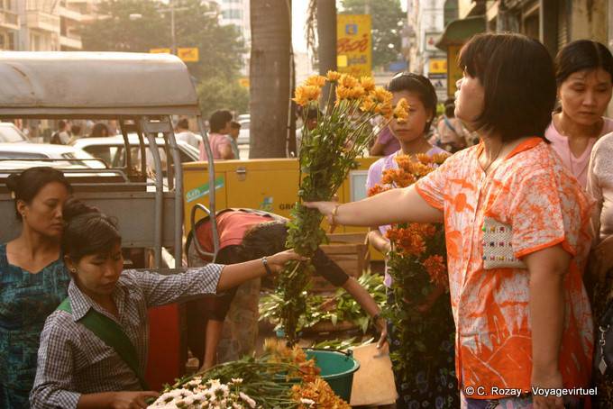 Eine Straße Blumengeschäft, Rangun - Myanmar (Birma)
