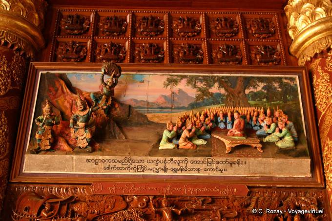 Tabelle zeigt einen Ausschnitt aus dem Leben des Buddha, Shwedagon-Pagode, Rangun - Myanmar (Birma)
