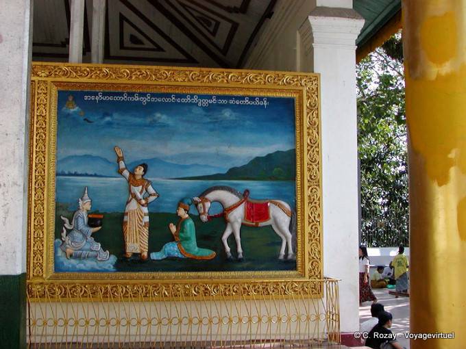 Relief Tabelle, die einen Moment aus dem Leben des Buddha, Shwedagon Pagode, Yangon - Myanmar (Birma)