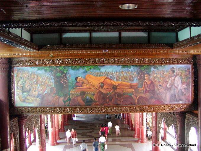 Wandbild in einer Eingabezeile Shwedagon Pagode, Yangon gemalt - Myanmar (Birma)