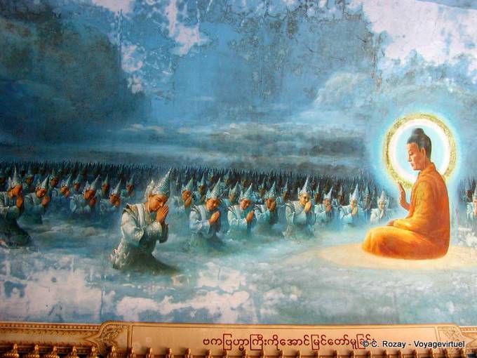 Riesiges Fresko, das Leben Buddhas Illustration, Maha Wizaya Pagode, Rangoon - Myanmar (Birma)